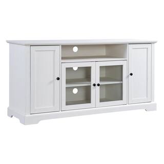 Polibi 59.80 in. W White TV Stand Fits TV up to 65 in. with 2 Tempered Glass Doors Adjustable Panels Open Style Cabinet RS-TSFSFG-W