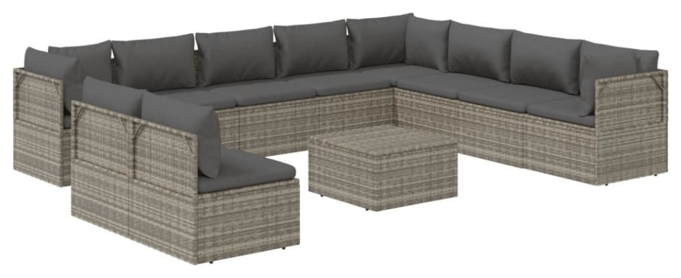 vidaXL Patio Furniture Set 11 Piece Patio Set with Cushions Gray Poly Rattan   Tropical   Outdoor Lounge Sets   by vidaXL LLC  Houzz