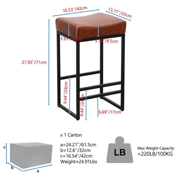 Backless Set of 2 Counter Height Barstools PU Leather Bar Stool