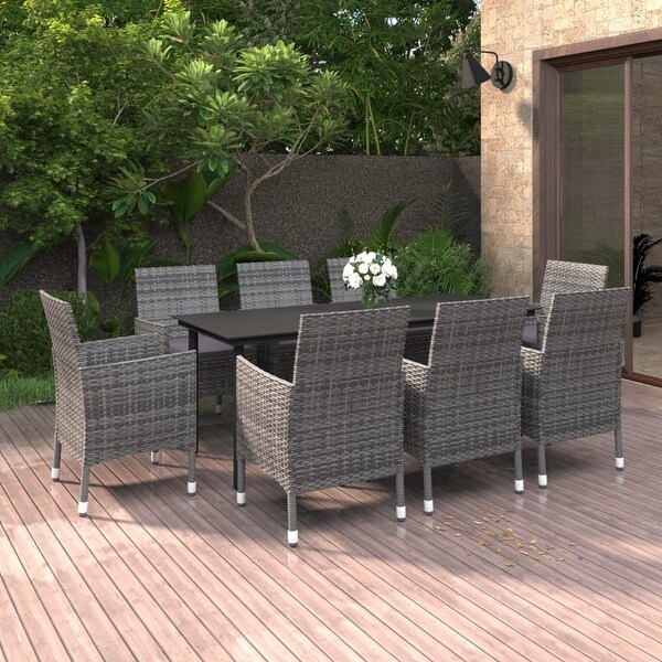 vidaXL Patio Dining Set Outdoor Table and Chair Set Poly Rattan and Glass