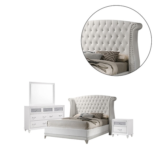 PU Eastern King Bedroom Set in Chrome and White - - 36135795