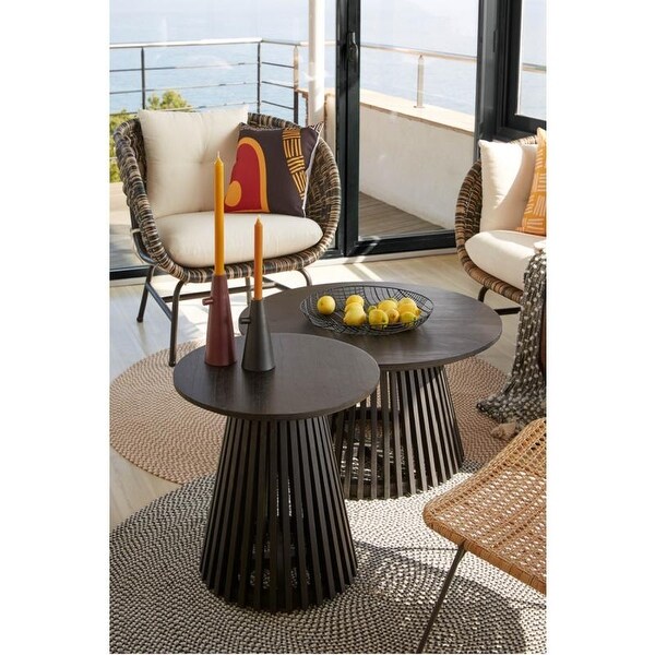 OROA Irune Round Black Teak Wood Pedestal Side Table