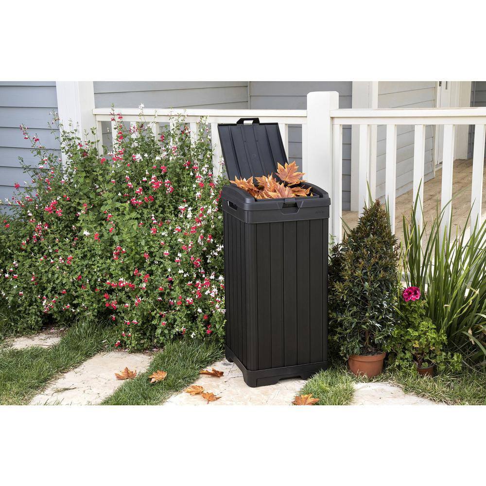 38 Gal. Trash Can with Lid and Drip Tray for Easy Cleaning-Perfect for Patios Kitchens Black PU7DX7LW2Z