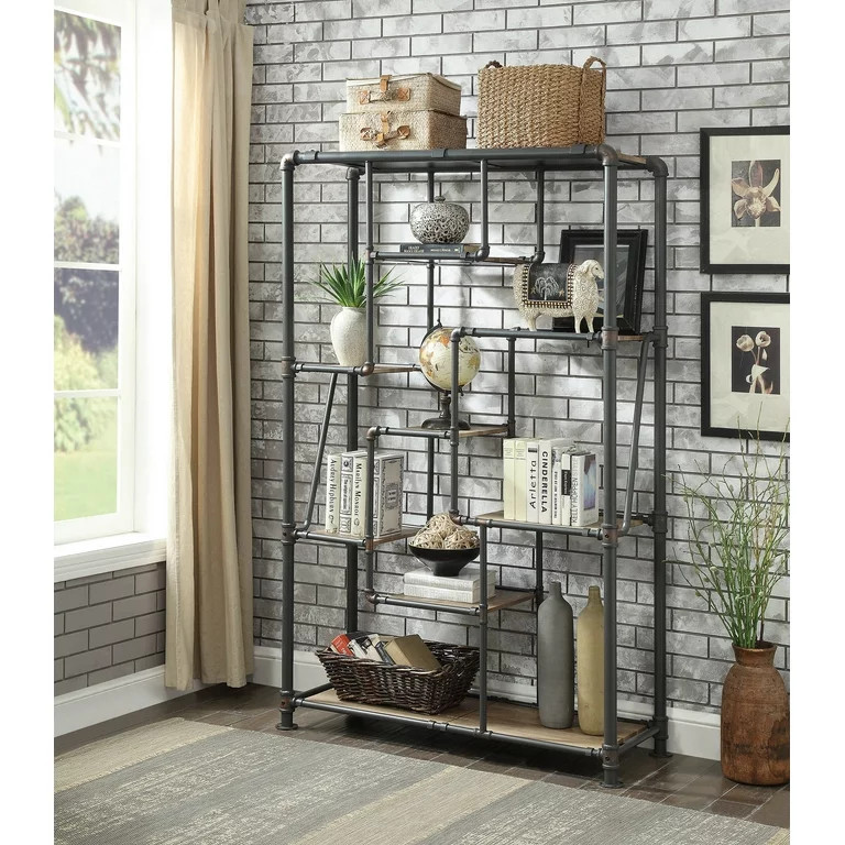 Industrial Bookcase  Unique Design  ampOpen Shelves with Wood Panels  Black/Brown   Industrial   Bookcases   by Decorn  Houzz