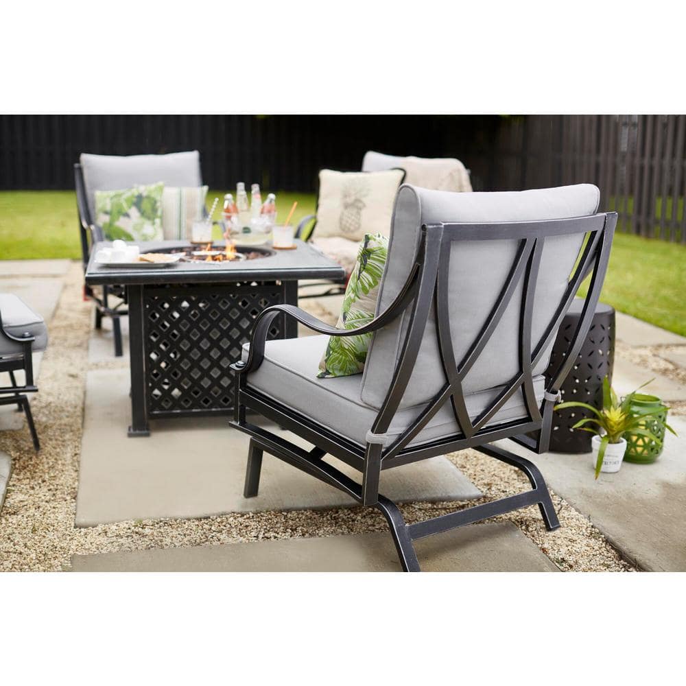 Hampton Bay Highland Point Black Pewter Aluminum Outdoor Patio Rocking Lounge Chair with Pewter Gray Cushion (2-Pack) FG-TULCM2PKG