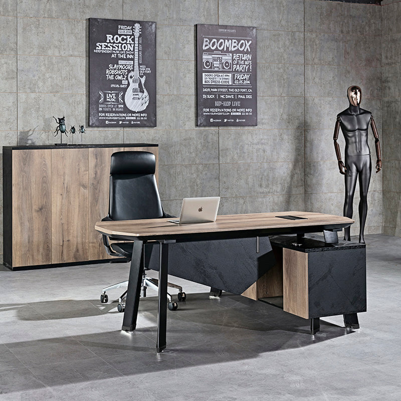 ARTO Executive Office Desk with Reversible Return 1.8M - 2.0M - Warm Oak & Black