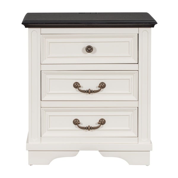 Nightstand with 3 Drawers + USB Charging Ports - - 37981784