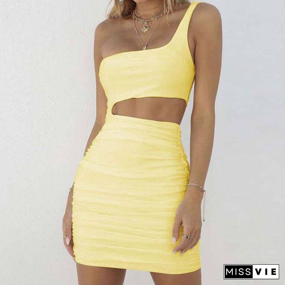 Summer Sexy Short Party Dress Women Tight Dress Female Nightclub Pencil Dress Ladies Backless One Shoulder Dresses Bodycon