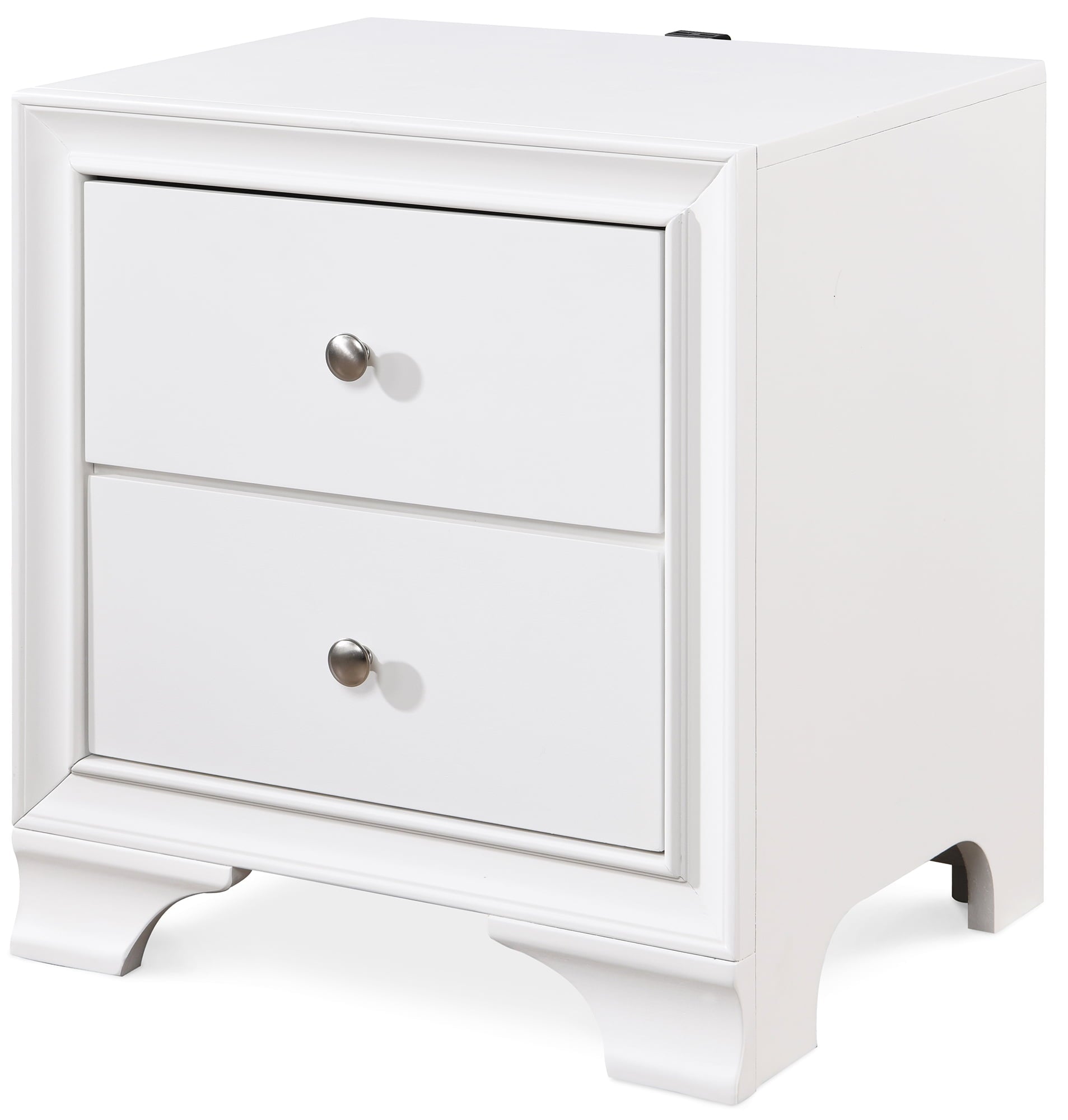 ClickDecor Edmond 2 Drawer Nightstand End Table with USB Charging Station, White