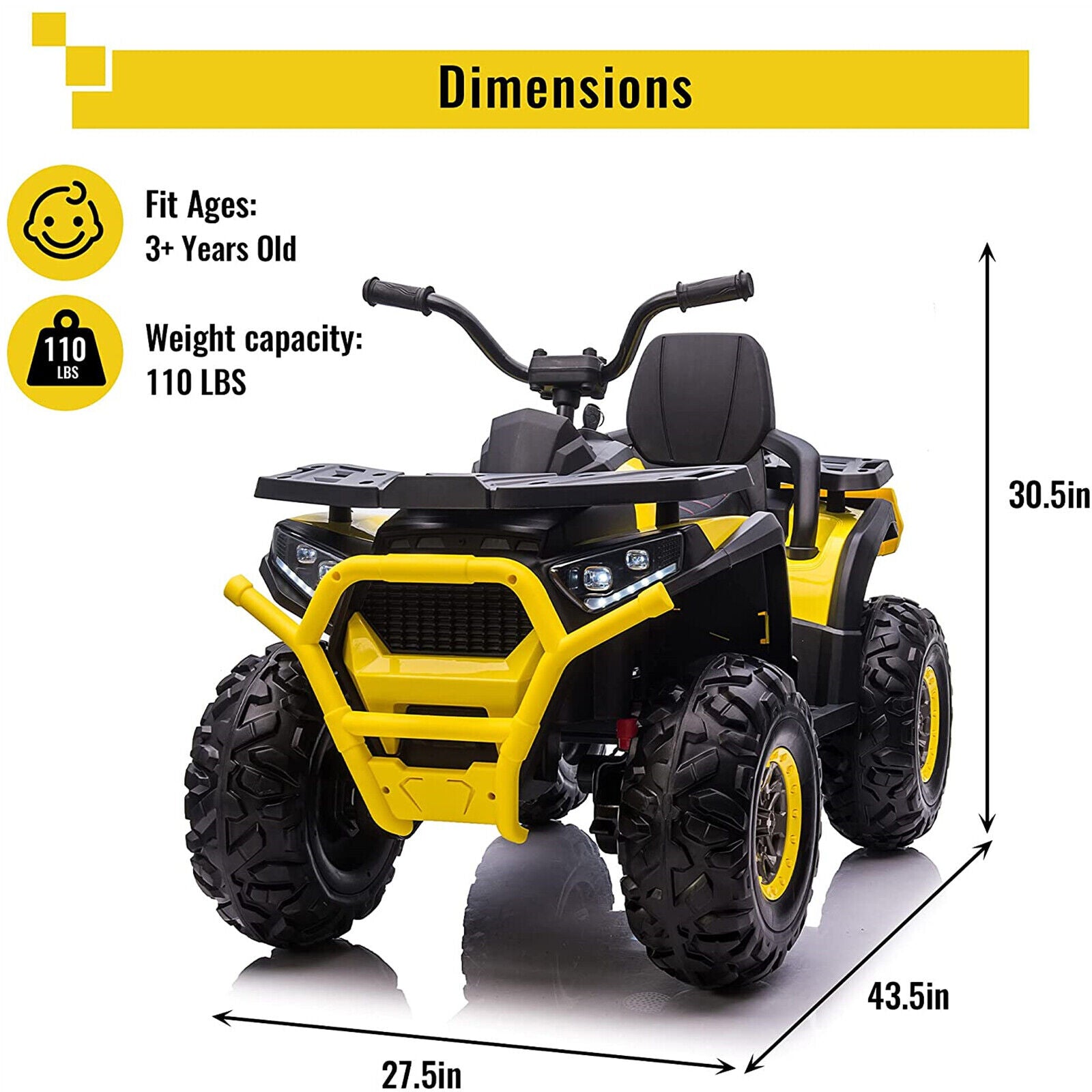 Kids ATV Ride On ATV 12V Battery Powered Electric Vehicle 4 Wheeler Quad High/Low Speeds with LED Light, Music, Horn, USB/TF/MP3 for Boys & Girls Gift