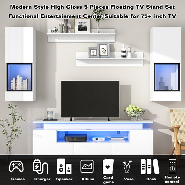 5Pcs Wall Mount Floating TV Stand Entertainment Center up to 75