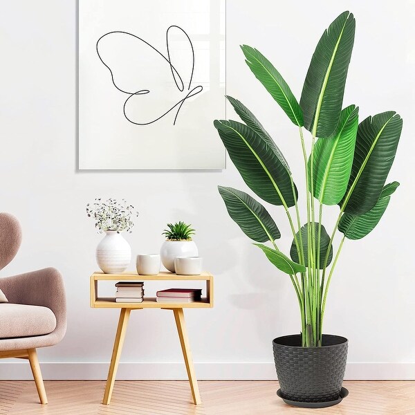 48 Inches 2pcs Artificial Bird of Paradise Plant，4 Feet Fake Palm Tree Faux Tree Artificial Banana Leaf Plant