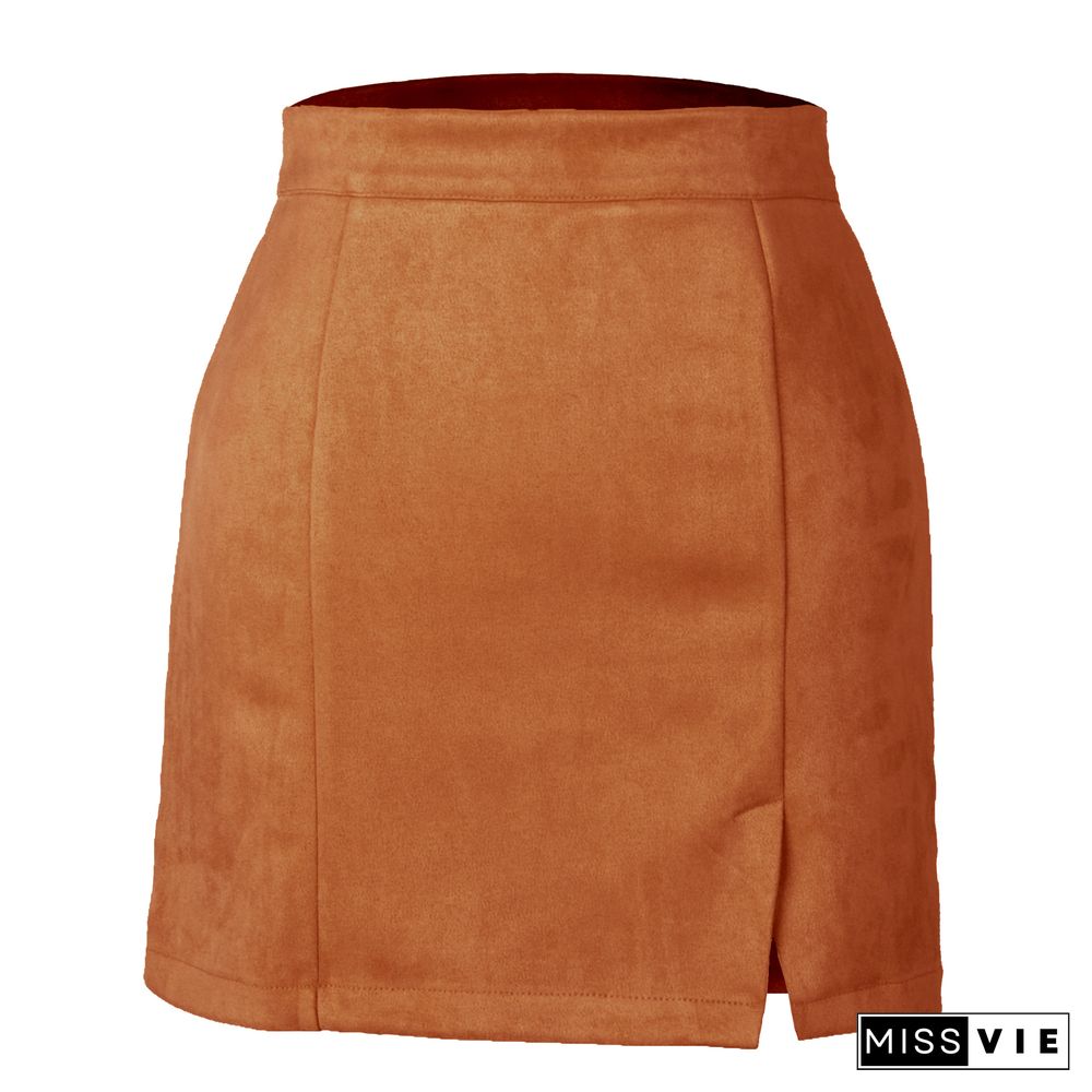 Suede Bag Hip Skirt High Waist Zipper Autumn And Winter Solid Color Skirt