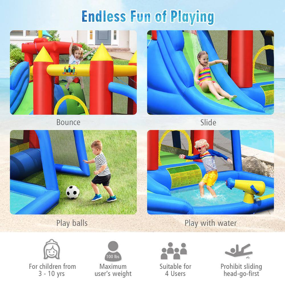 Costway Inflatable Bouncer Water Climb Slide Bounce House Splash Pool with Blower OP70639