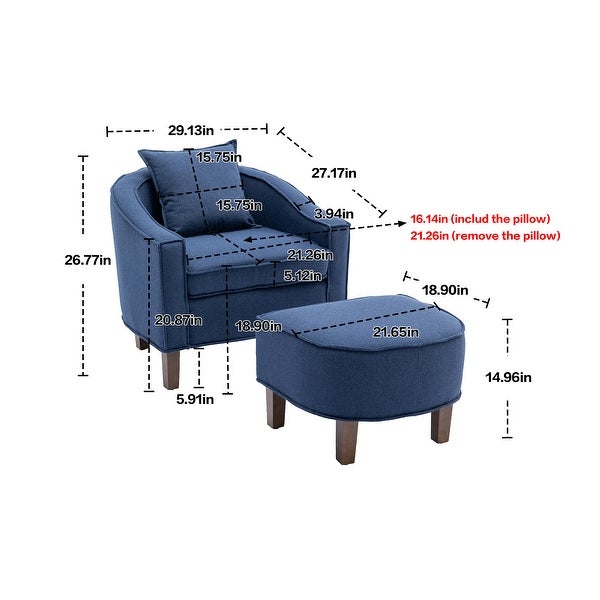 Modern Accent Chair with Ottoman， Mid Century Barrel Chair Lounge Chairs Upholstered Round Armchairs for Living Room， Navy