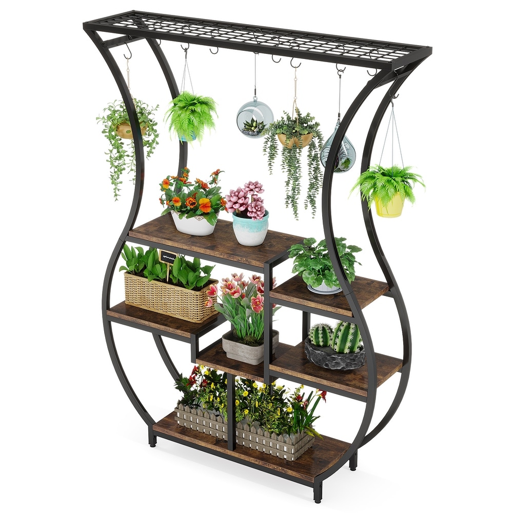 70.9 Inch Tall Plant Stand with 10 Hanging Hooks  6 Tier Plant Shelf for Living Room  Balcony