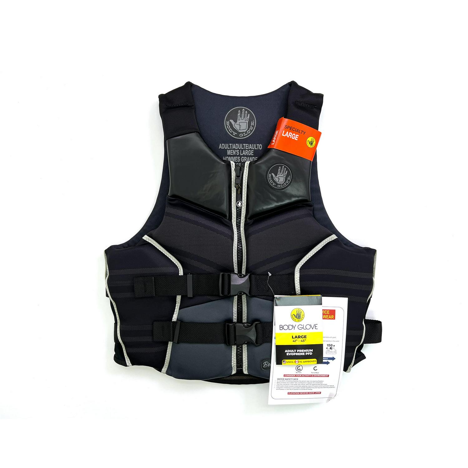 Body Glove Adult Unisex High-End Evoprene PFD， Life Jacket and Vest， Large， Black