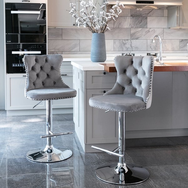 Modern Swivel Velvet Barstools Adjusatble Seat Height