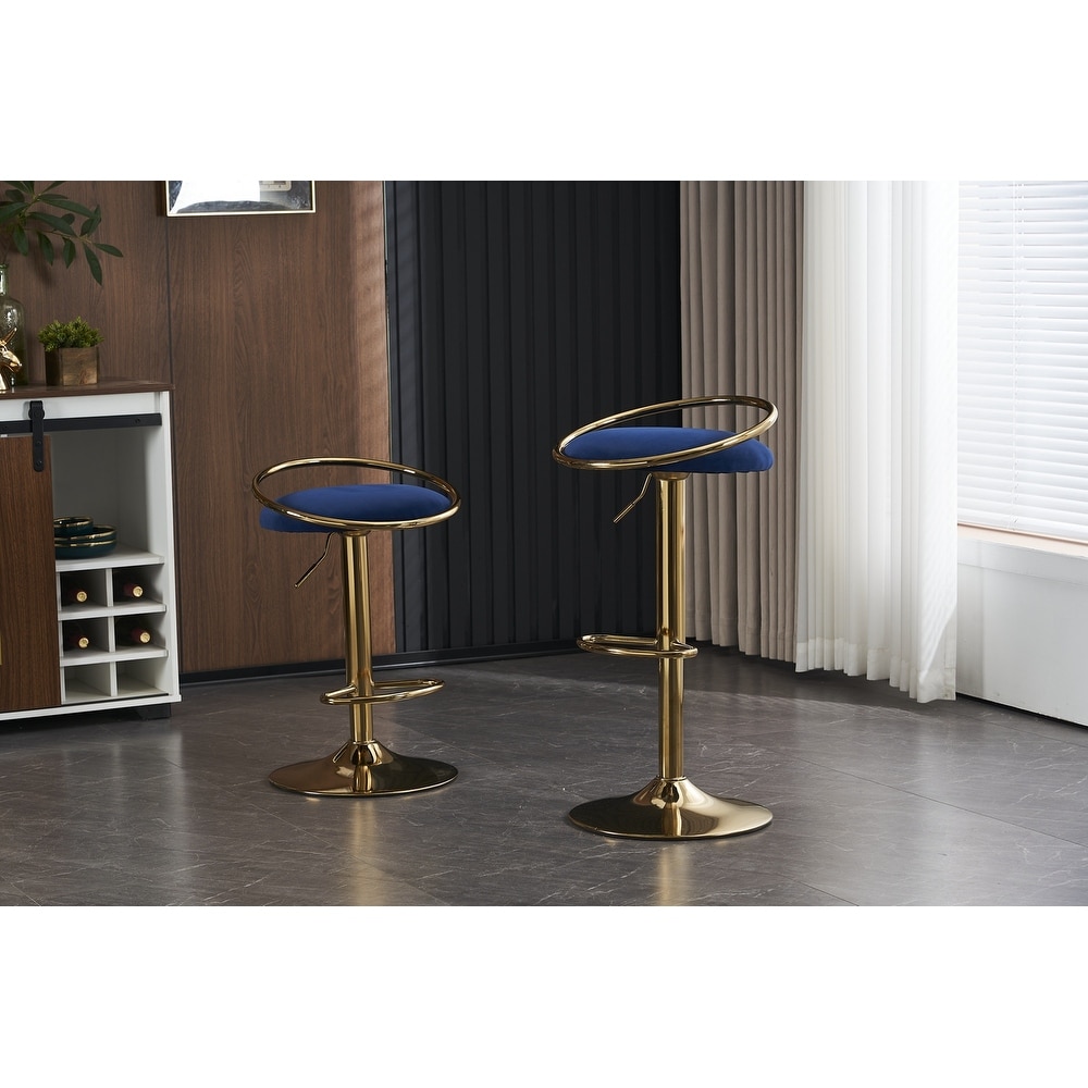 Bar Stools Set of 2 Counter Height Adjustable velvet Padded 360° Swivel Bar Chairs