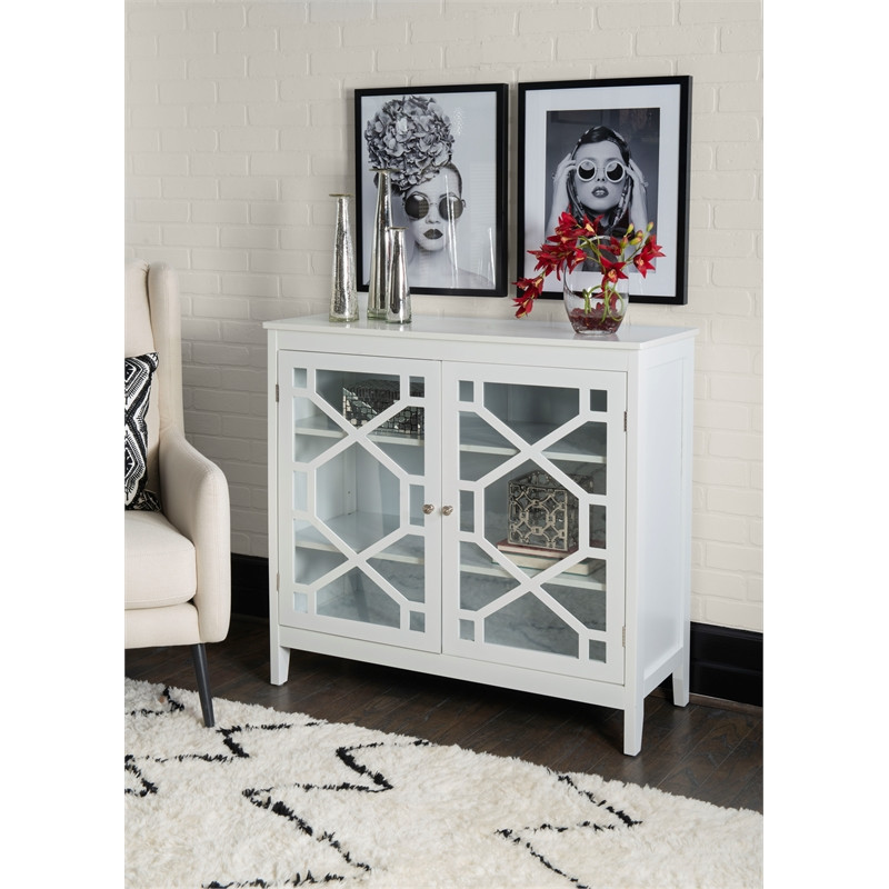 Linon Betty Large Wood Cabinet with 2 Glass Paneled Doors and 3 Shelves in White   Transitional   Accent Chests And Cabinets   by Homesquare  Houzz