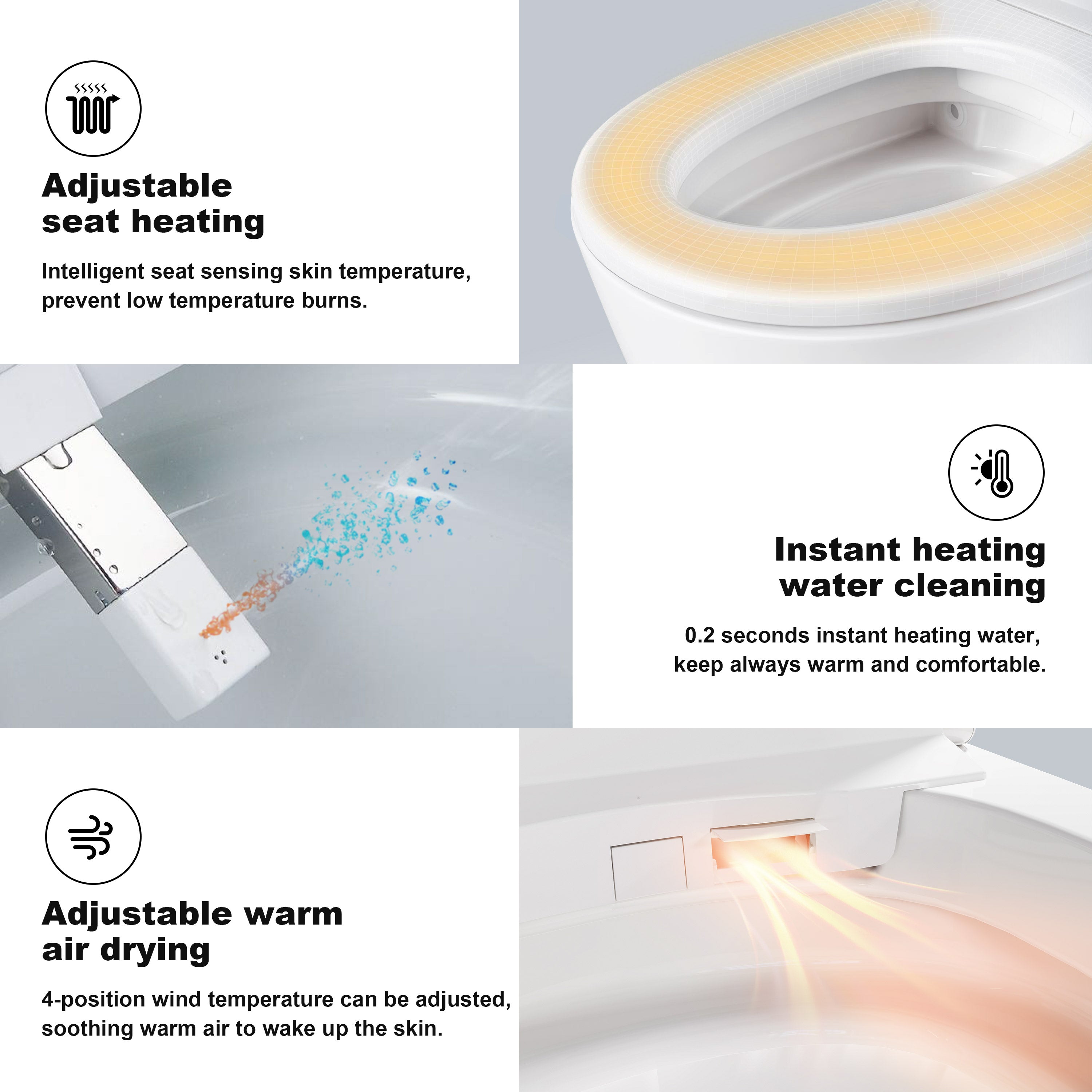 HOROW Smart Toilet with Heated Seat, Warm Water Wash, Night Light, LED Display, One Piece Elongated Tankless Toilet with Bidet for Bathrooms