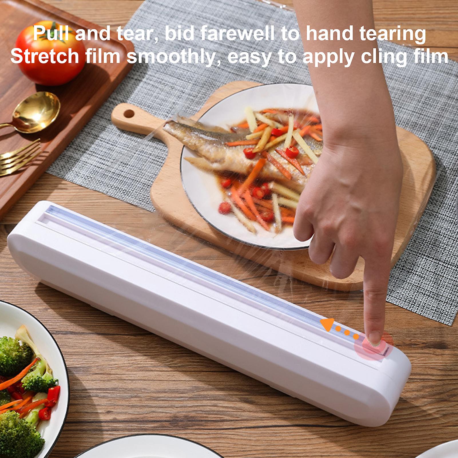 Plastic Wrap Cutter， Suction Cup Type Plastic Wrap Dispenser With Cutter Refillable Food Cling Film Dispenser Holder With 8 Suction Cups For Home Use_