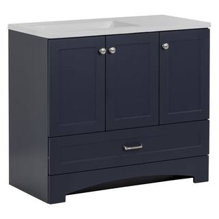 Glacier Bay Lancaster 36.25 in. W x 18.75 in. D Shaker Bath Vanity in Deep Blue with White Cultured Marble Top B36X20320