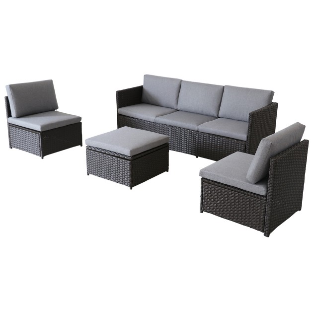 Northlight 4 piece Savannah Resin Wicker Outdoor Patio Modular Sectional Set With Cushions