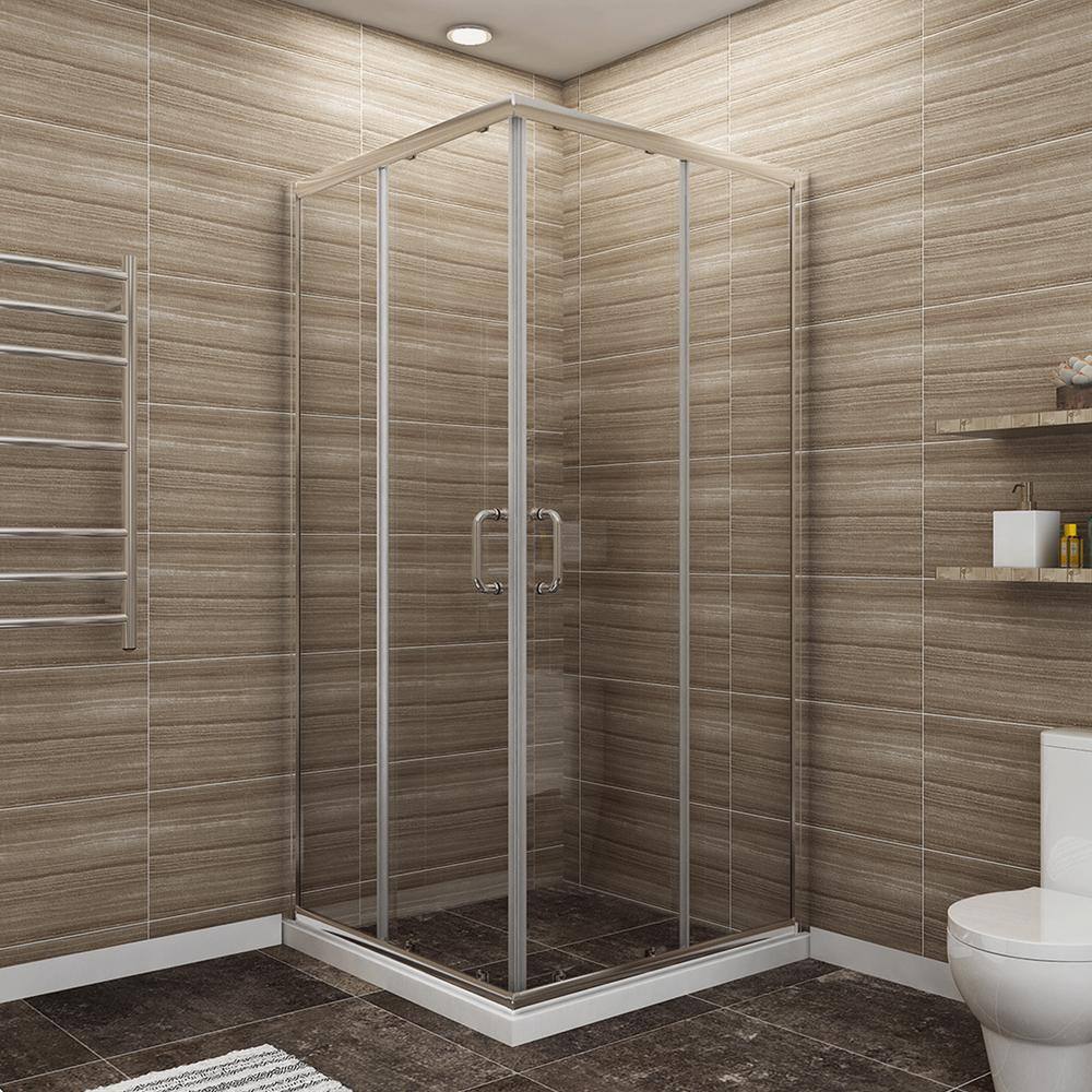 WELLFOR 36 in. x 72 in. Corner Shower Enclosure Clear Glass Double Sliding Doors with Handle Brushed Nickel ( Base not Included) SWL-BL-363672CB