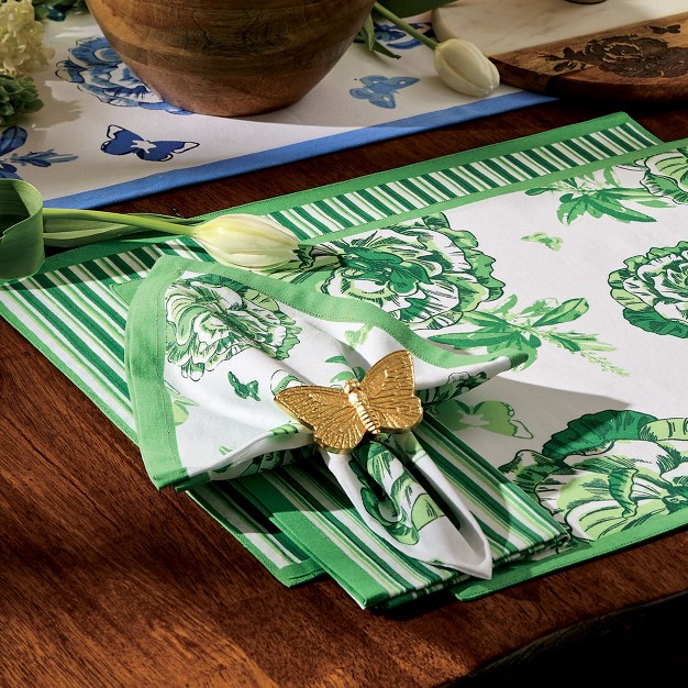 Patricia Heaton Home Green Florals And Flitters Printed Napkin Set