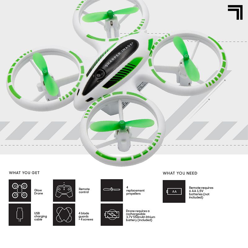 Sharper Image 2.4GHz Glow Up Stunt Drone with LED Lights， Mini Remote Controlled Quadcopter with Assisted Landing