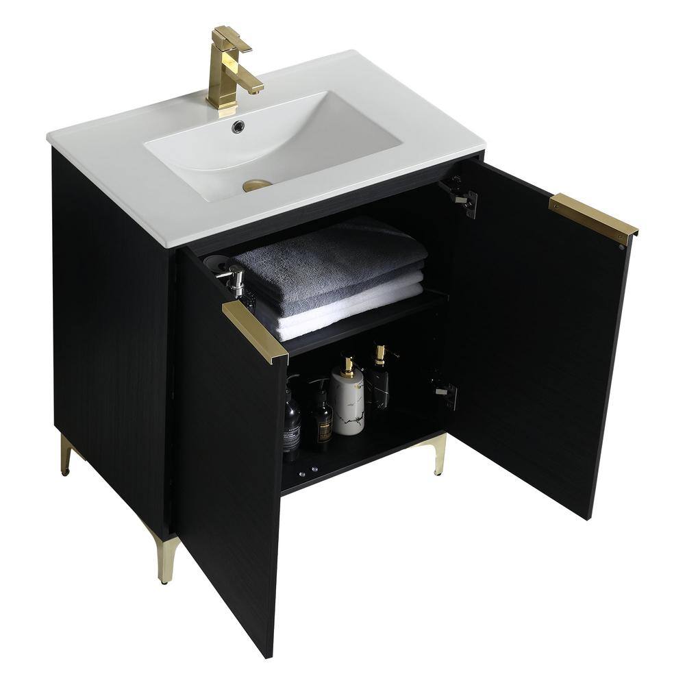 FINE FIXTURES 30 in. W x 18.5 in. D x 35.25 in. H Single sink Bath Vanity in Chestnut with Satin Brass  and White Ceramic Sink top WI30CH-SB