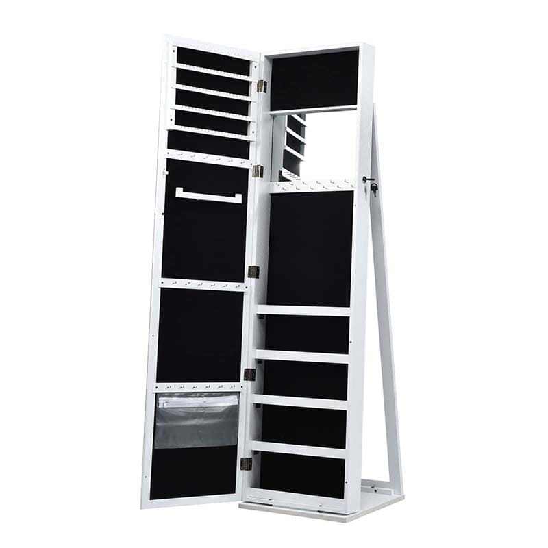 Full-Length Mirror Standing Jewelry Armoire with Inside Makeup Mirror, 2-in-1 Lockable Jewelry Cabinet Organizer