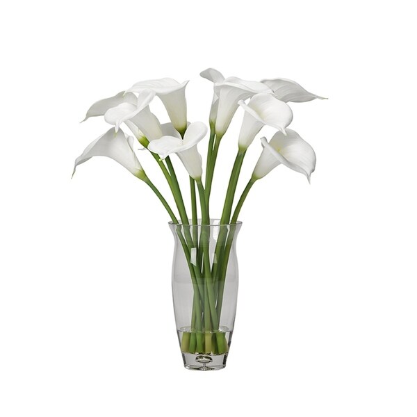 DandW Silks White Calla Lilies in Glass Vase