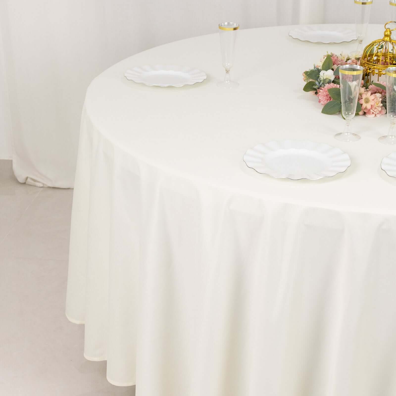 Ivory Premium Scuba Round Tablecloth, Wrinkle Free Polyester Seamless Tablecloth 108