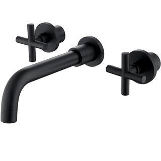 GIVING TREE Double-Handle Wall Mount Bathroom Faucet with Cross Handle Lavatory Sink Faucet in Matte Black HDLTEE0005