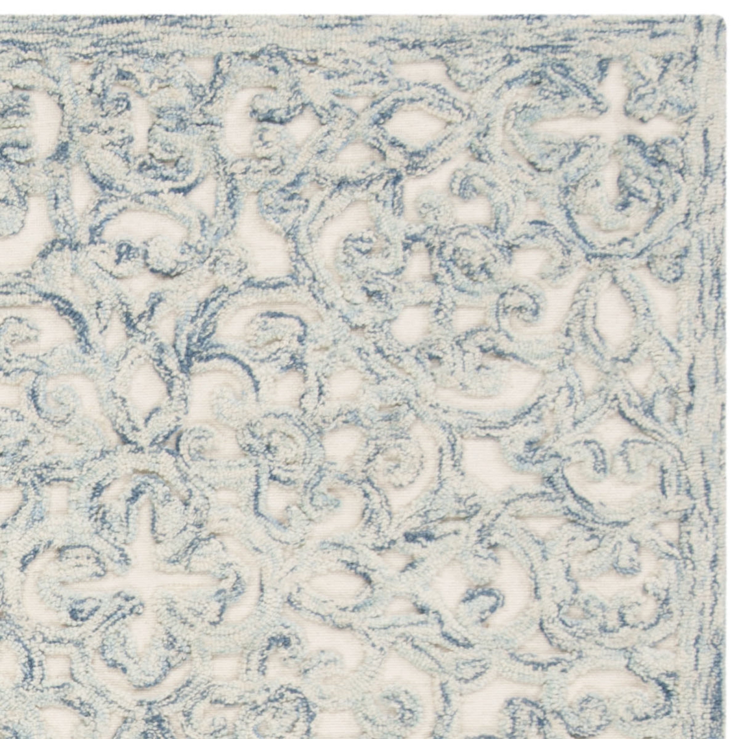 SAFAVIEH Trace Bryan Geometric Floral Wool Area Rug, Blue/Ivory, 5' x 8'