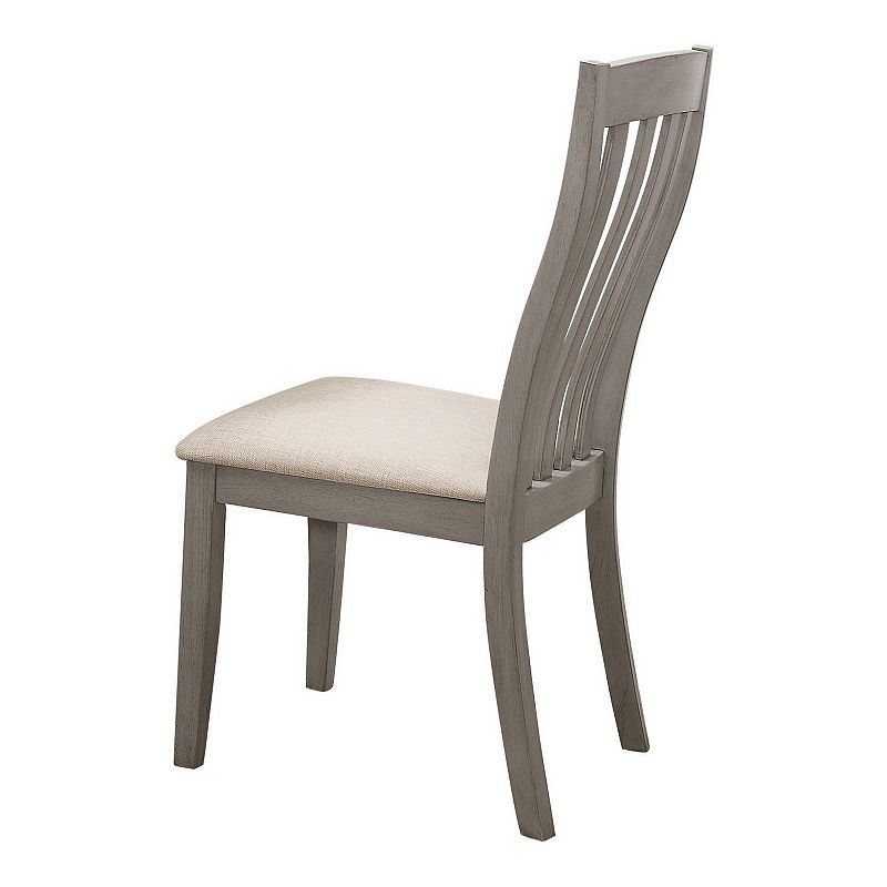 Wooden Side Chair with Slatted Design Backrest， Set of 2， Gray