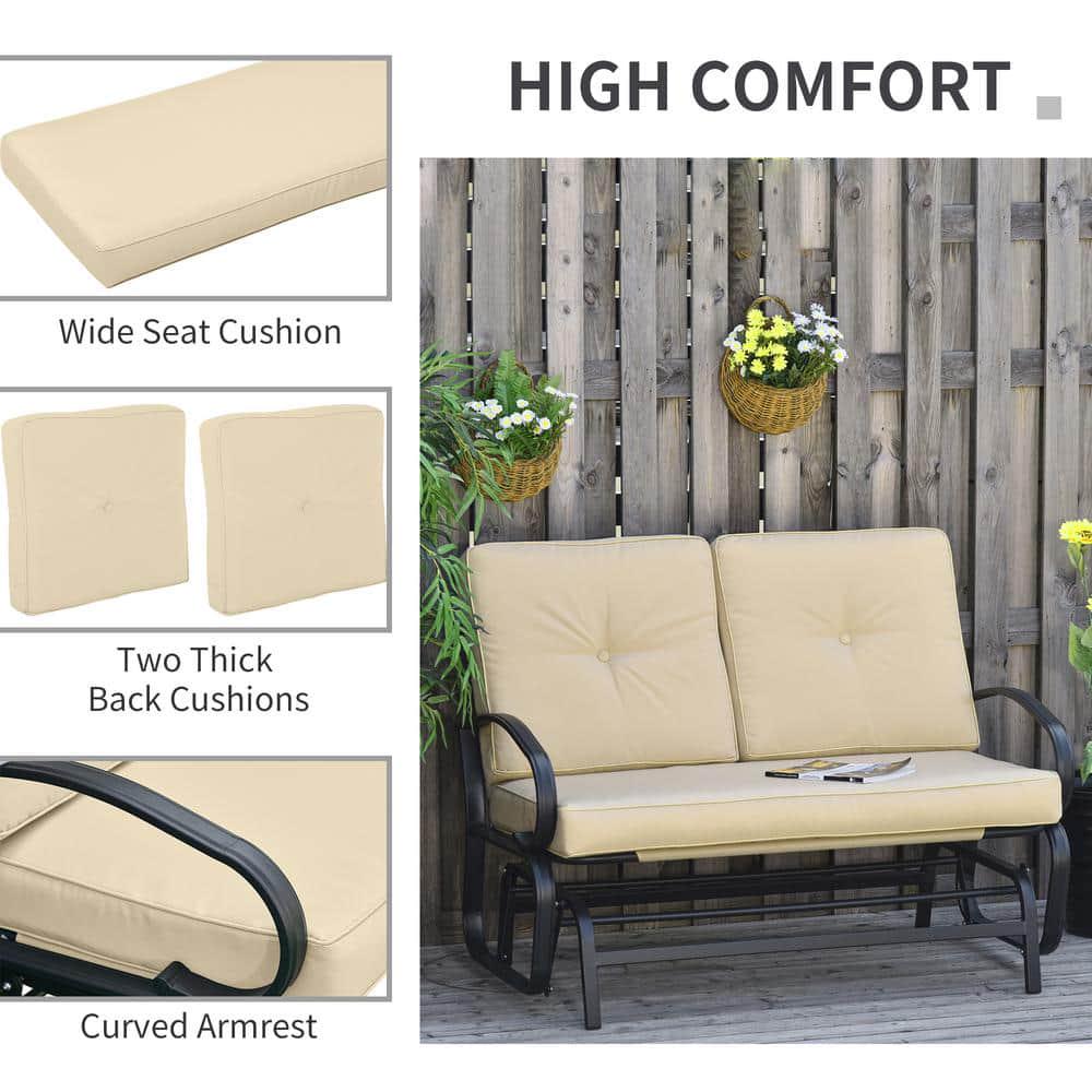 Outsunny Width in 4725 in Black Metal Outdoor Glider with Beige Cushion