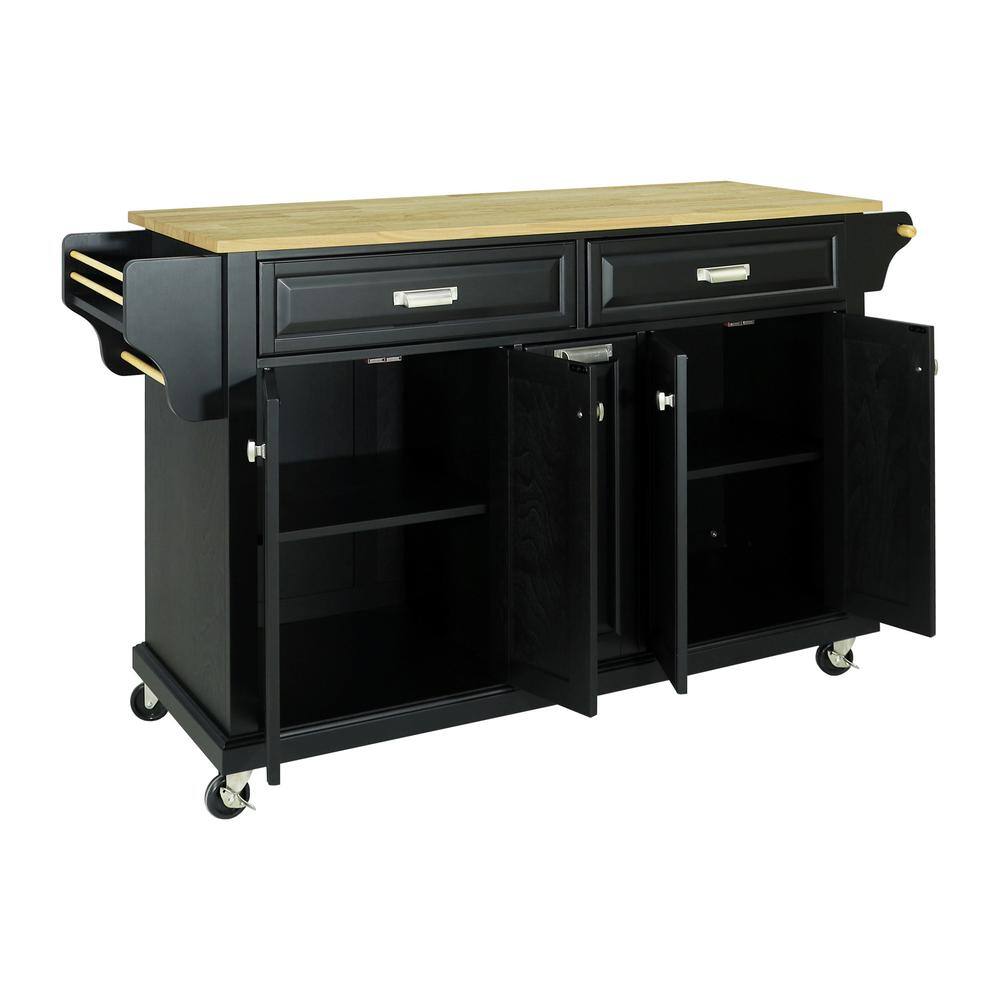 Black Wood 60.50 in. Kitchen Island with Drawers and doors LN20232960