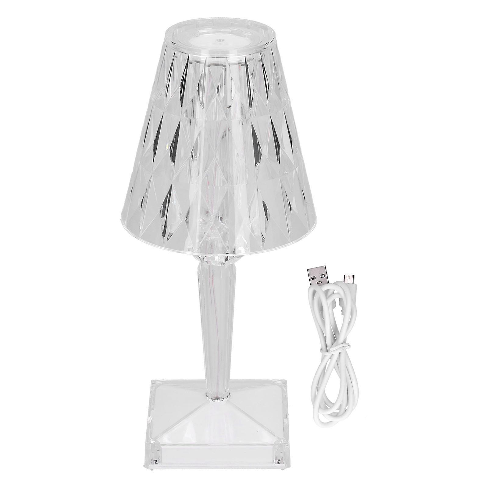 LED Crystal Table Light USB Charging Transparent Prism Dimmable Desk Lamp for Room Decor Warm White