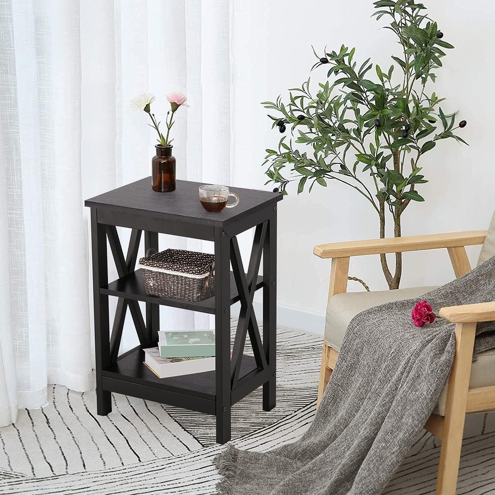 Modern End Table with 3 Tier Open Storage Shelves