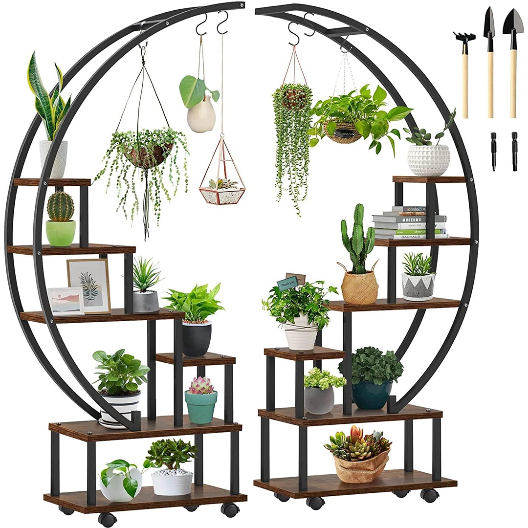 Metal Plant Stand Indoor with Wheels, Creative Heart Shape Plant Shelf Holder, 6 Tier Tall Plant Stand for Indoor Plants Multiple Plant Rack for Home Decor, Balcony, Patio, Garden.Extra Gardening Tools &Screwdriver Drill Bit as gifts