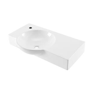 Swiss Madison Chateau 29.31 in. Left Side Faucet Wall-Mount Ceramic Rectangular Bathroom Vessel Sink in Glossy White SM-WS326