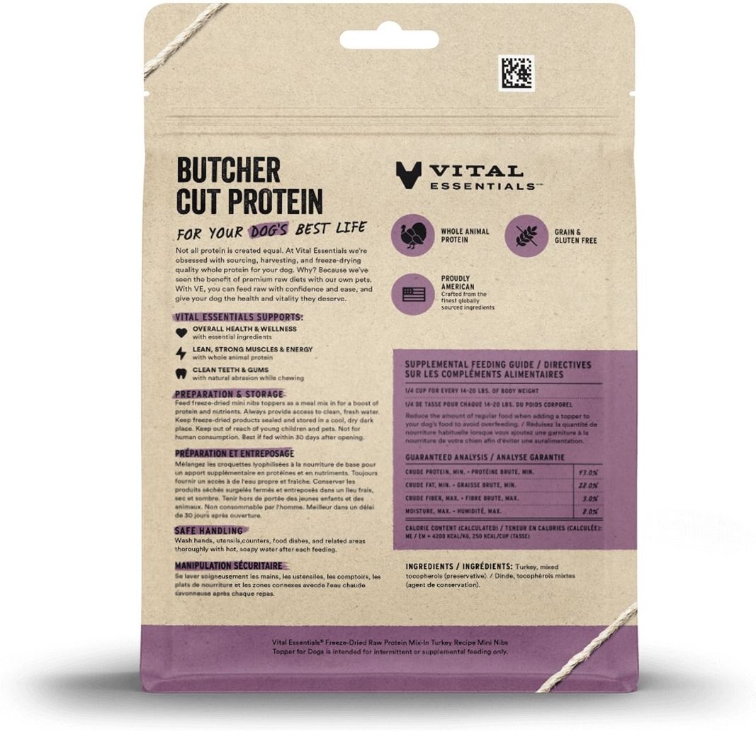 Vital Essentials Protein Mix-In Turkey Recipe Mini Nibs Grain-Free Freeze-Dried Raw Dog Food Topper