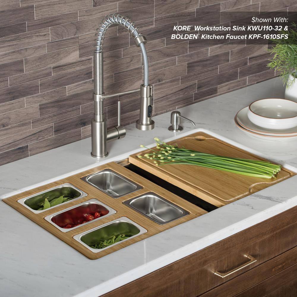 KRAUS 16.75 in. Workstation Kitchen Sink Composite Serving Board Set with Rectangular Stainless Steel Bowls KSC-1005BB