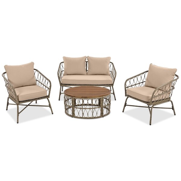 4pcs Patio Sofa Conversation Set Outdoor 4person Wicker Accent Chair