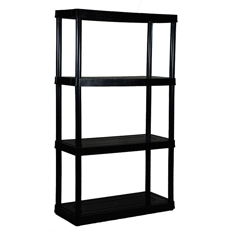 Gracious Living 4 Shelf Ventilated Garage Shelving + 4 Storage Bins and Lid， Black