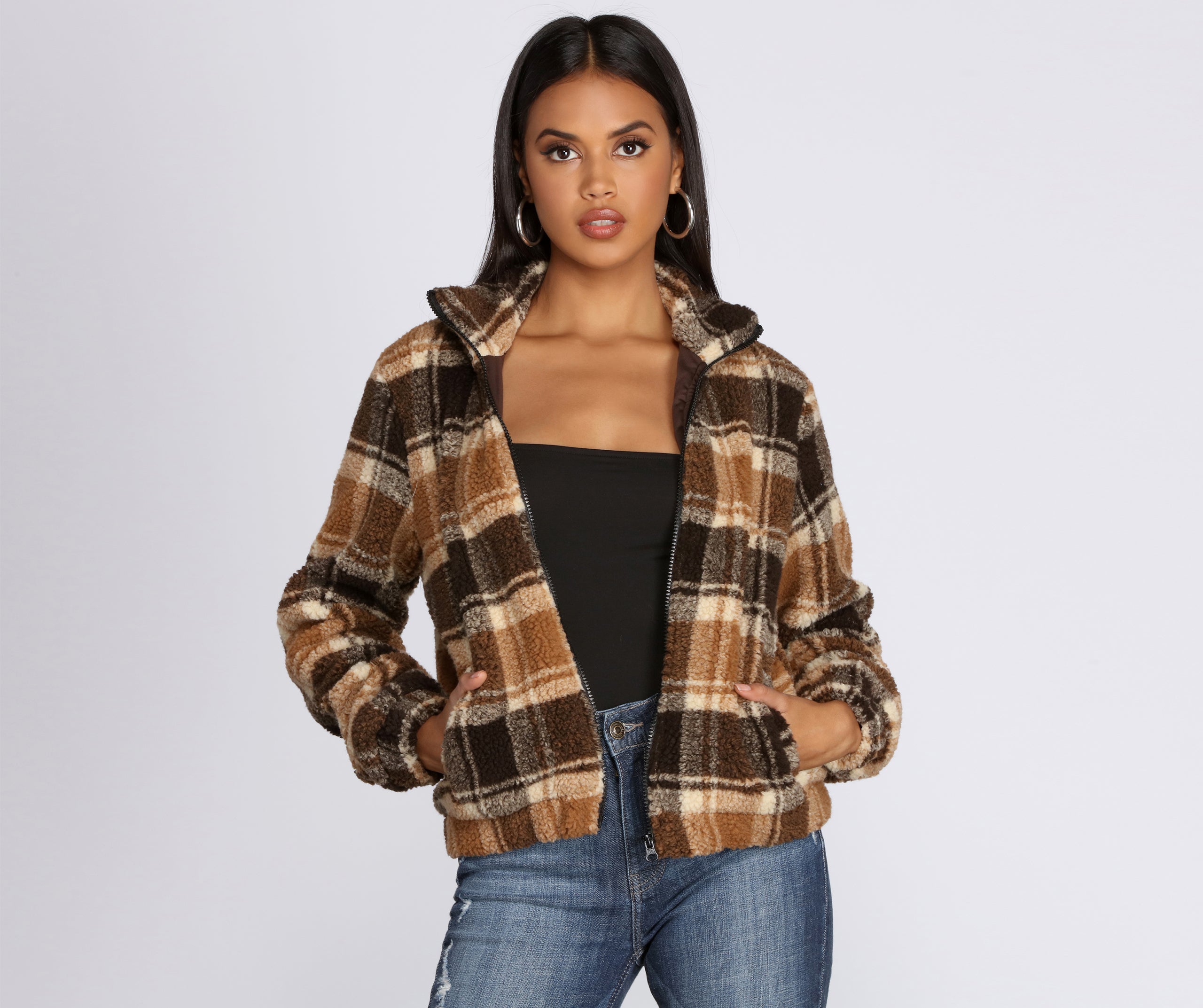 Pretty In Plaid Faux Fur Jacket