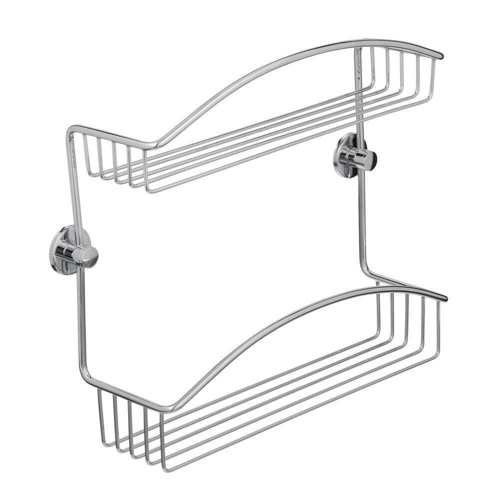 No Drilling Required Draad Rustproof Solid Brass Shower Caddy 12 in. Double Shelf in Chrome DK230-CHR